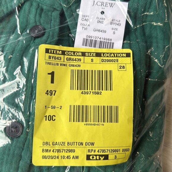 J. Crew Gauze Button Down Long Sleeve Shirt Green(Trellis Vine) Small NWT in pkg - Picture 6 of 6